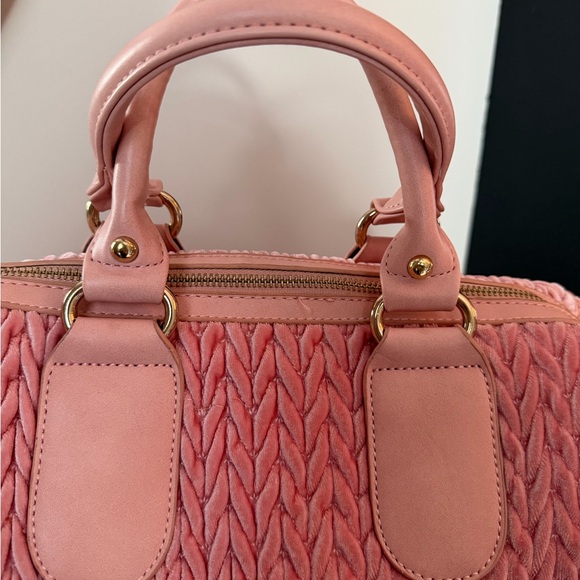 Blush Pink Velvet Satchel Bag w/ Tassel Charm Gold Hardware - Picture 2 of 7